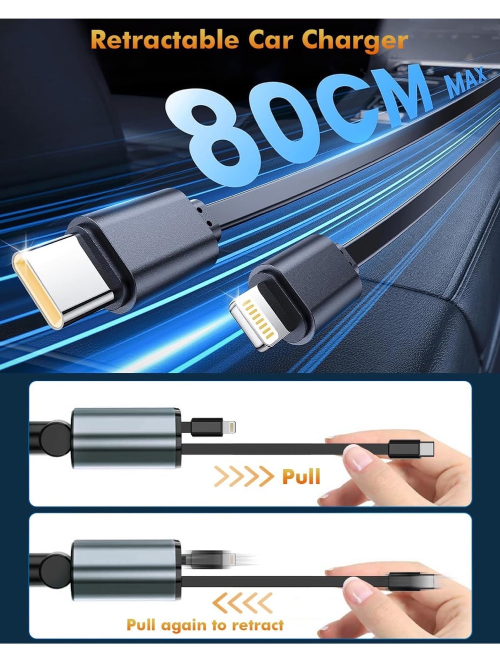 4-1 Retractable Cable Car Charger With Dual Ports - Picture 5 of 8